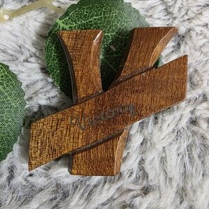 Wooden Victory V Pin Name Brooch